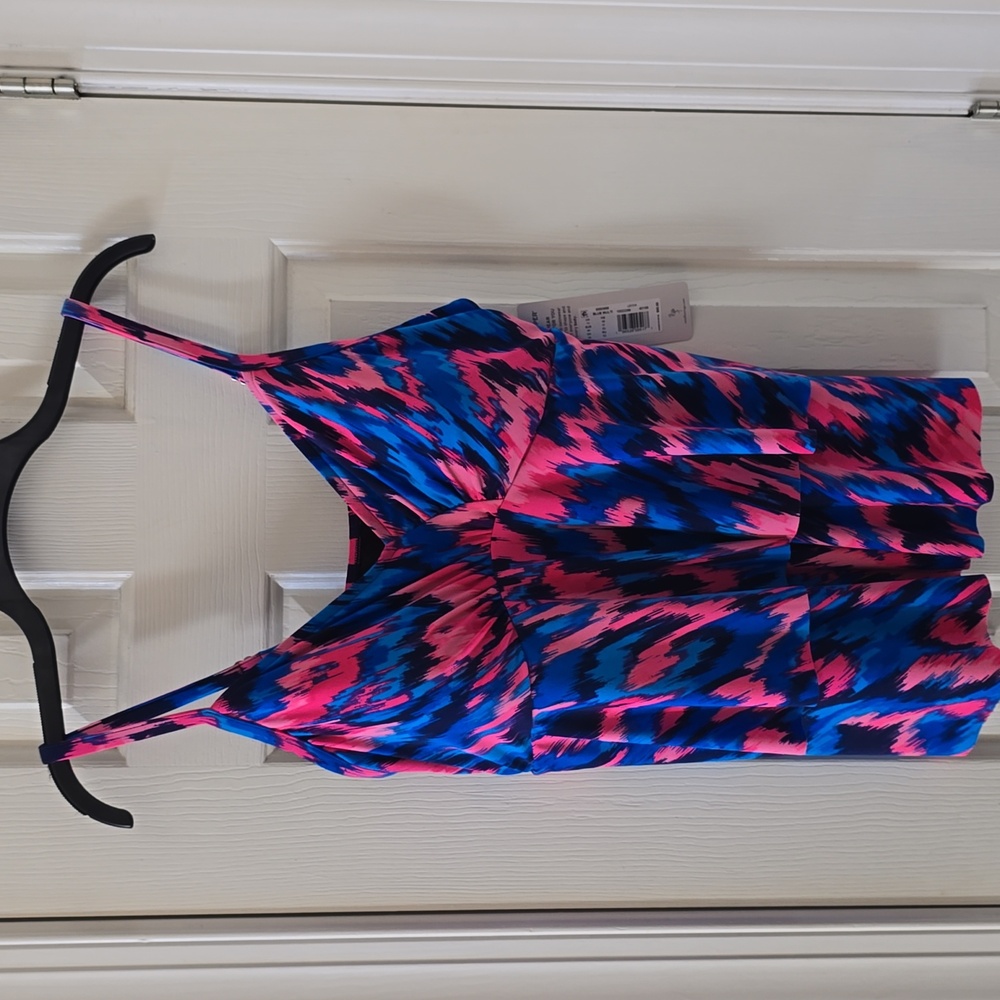 TRIMSHAPER BRAND WOMEN'S BLUE & PINK BATHING SUIT TANKINI TOP SIZE 16